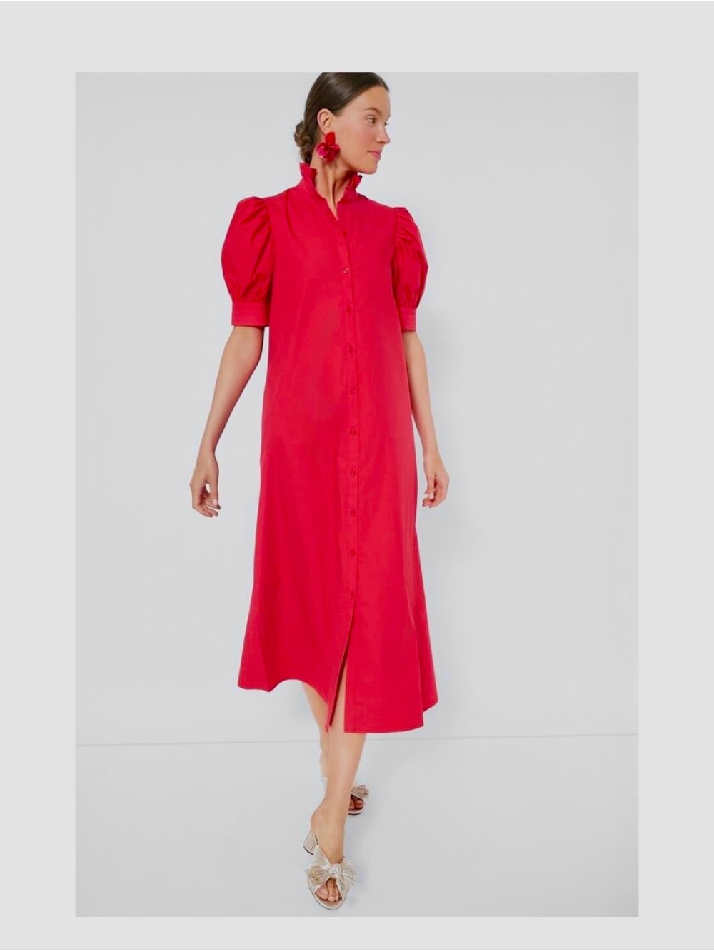 Louisa red puff sleeve dress